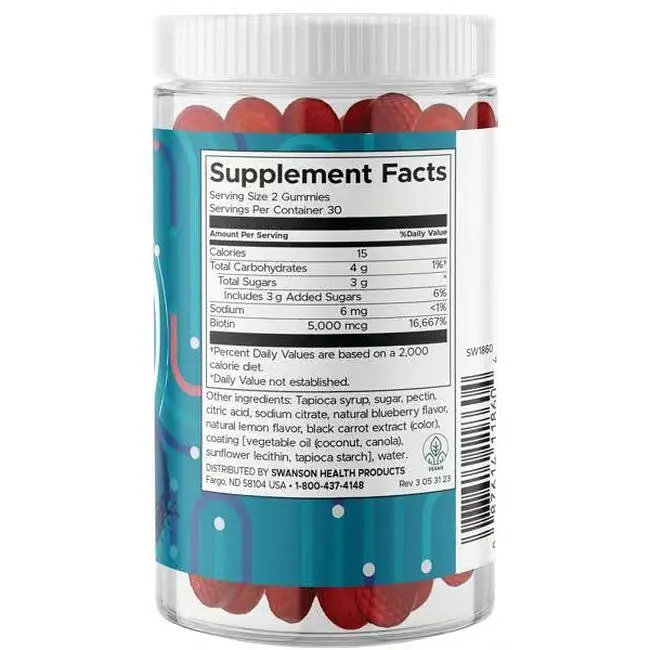 Біотин Swanson Biotin 60 жувальних цукерок зі смаком чорниці (2022-09-1095) - фото 2