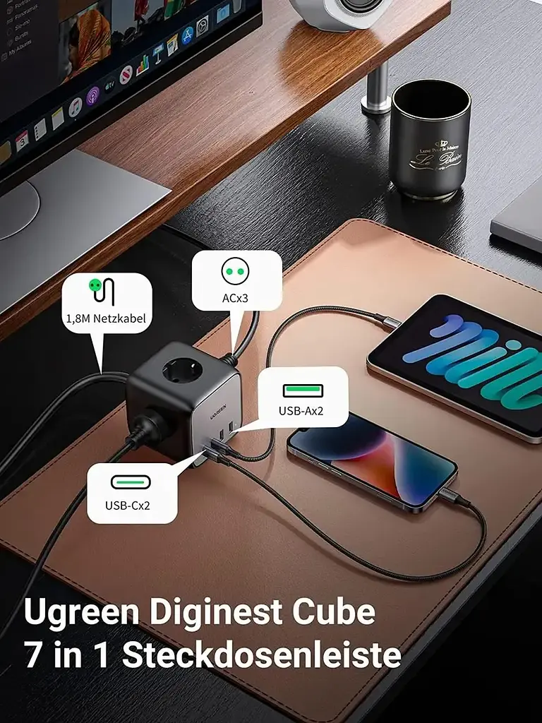 Мережевий зарядний пристрій UGREEN CD268 3-контактна розетка DigiNest Cube 65W 2xUSB+2xUSB-C Power Strip - фото 2