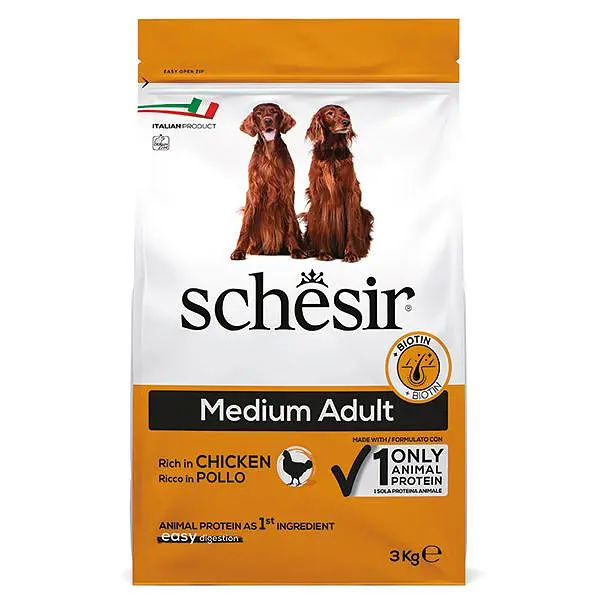 Сухий монопротеїновий корм Schesir Dog Medium Adult Chicken Шезір для дорослих собак середніх порід з куркою 3 кг (ШСВСК3)