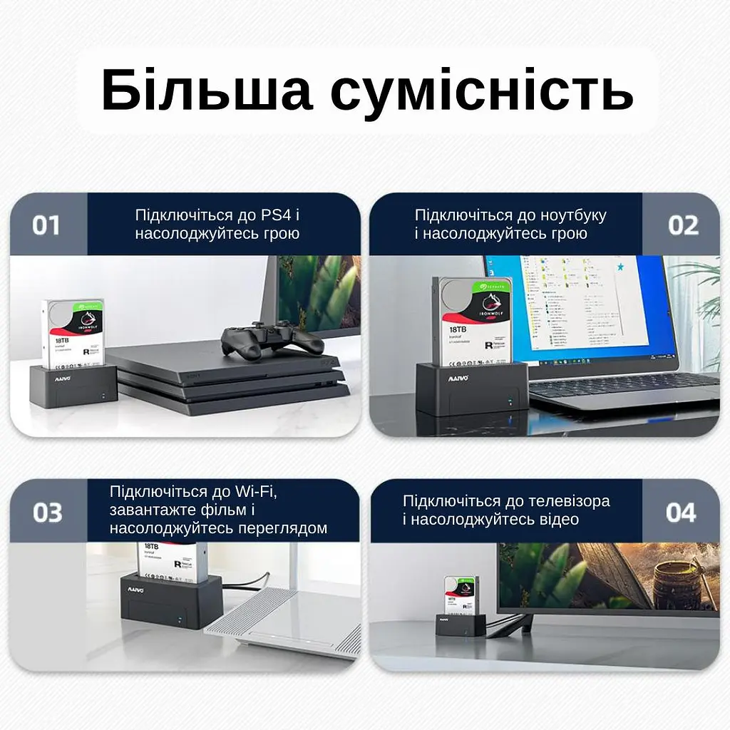 Док-станція Maiwo для HDD 2.5"/3.5" SATA/SSD USB 3.0 (K308 3101) Чорна - фото 4