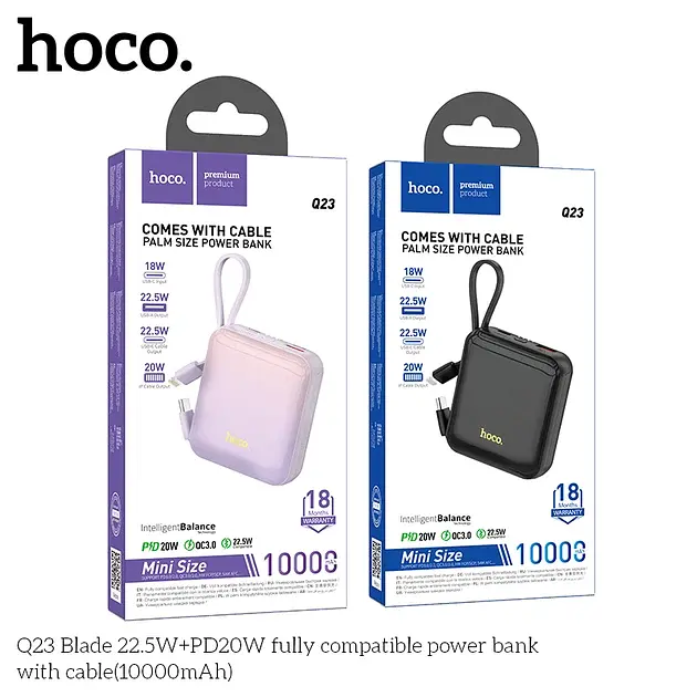 Портативна батарея Power Bank Hoco Q23 Blade 22.5W+PD20W with cable 10000mAh Purple - фото 3