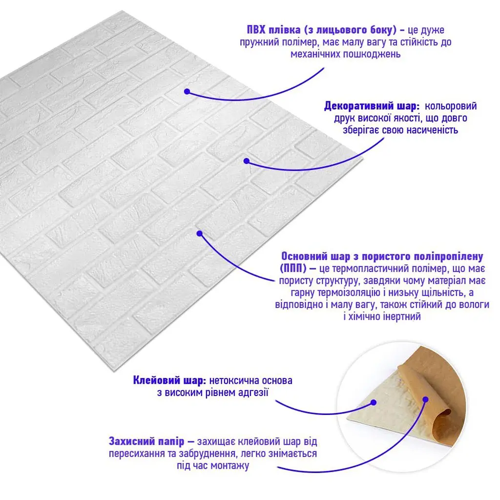 Самоклеюча 3D панель Sticker Wall культурний камінь білий 700х800х8мм 196 SW-00000485 - фото 2