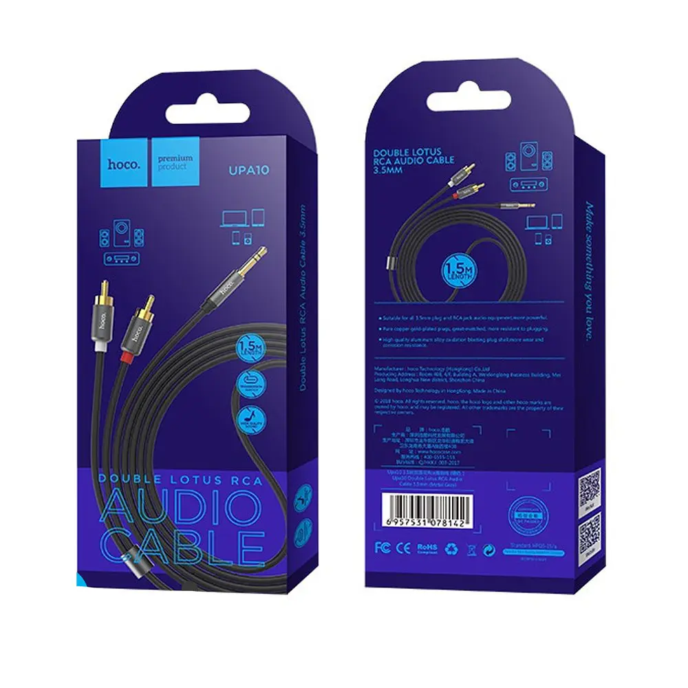 Кабель Hoco UPA10 double lotus rca audio cable 3.5 мм Сірий - фото 2