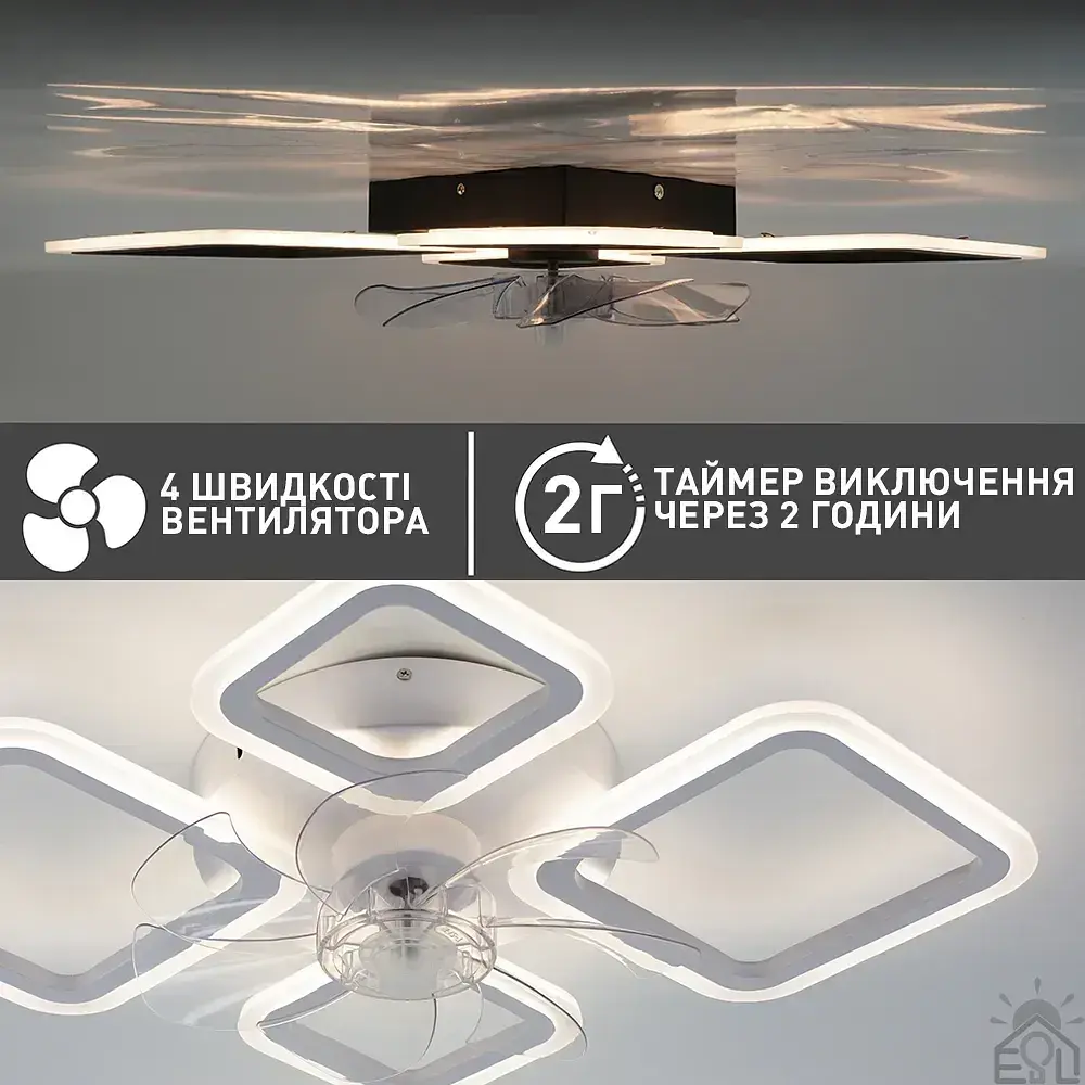 Люстра з вентилятором керована світлодіодна FAN OVAL 38 Вт + 15 Вт 645x500x125 мм Бiла ESLLSE - фото 6