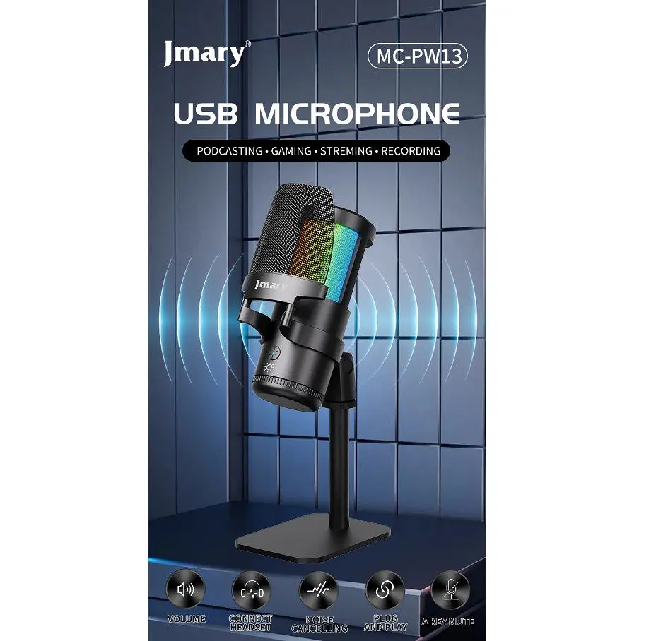 Професійний студійний конденсаторний мікрофон Jmary MCPW13 USB RGB Black - фото 5
