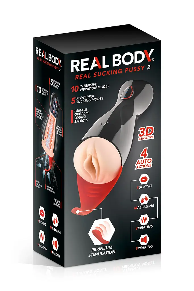 Преміум-вібромастурбатор Real Body - Real Sucking Pussy 2, всмоктування, звук, стимуляція промежини - фото 6
