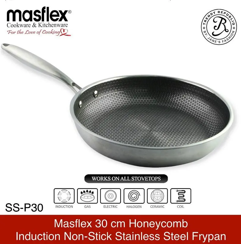 Індукційна сковорода з нержавіючої сталі Masflex Honeycomb SS-P30 28 см антипригарне покриття у вигляді сот - фото 4