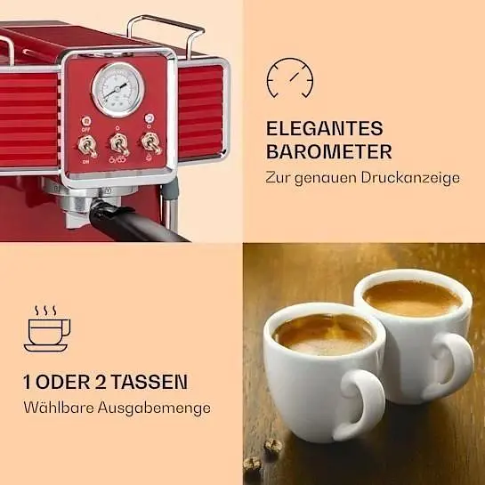 Кофеварка Klarstein Gusto Classico 20 бар 1,5 л 1350 Вт (10035565) - фото 4