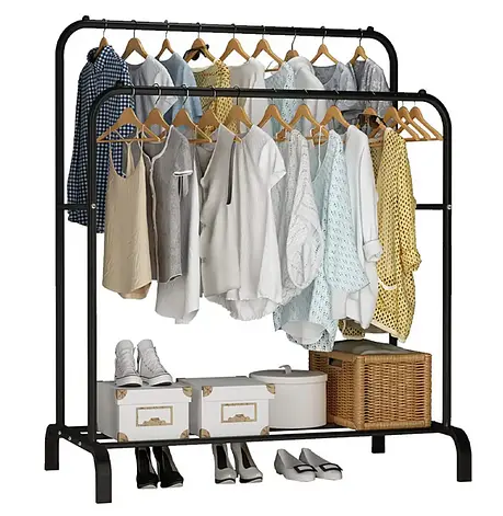 Подвійна стійка – вішалка для одягу Double floor Hanger з полицею для взуття, Ш104хГ41.5хВ152 - фото 2