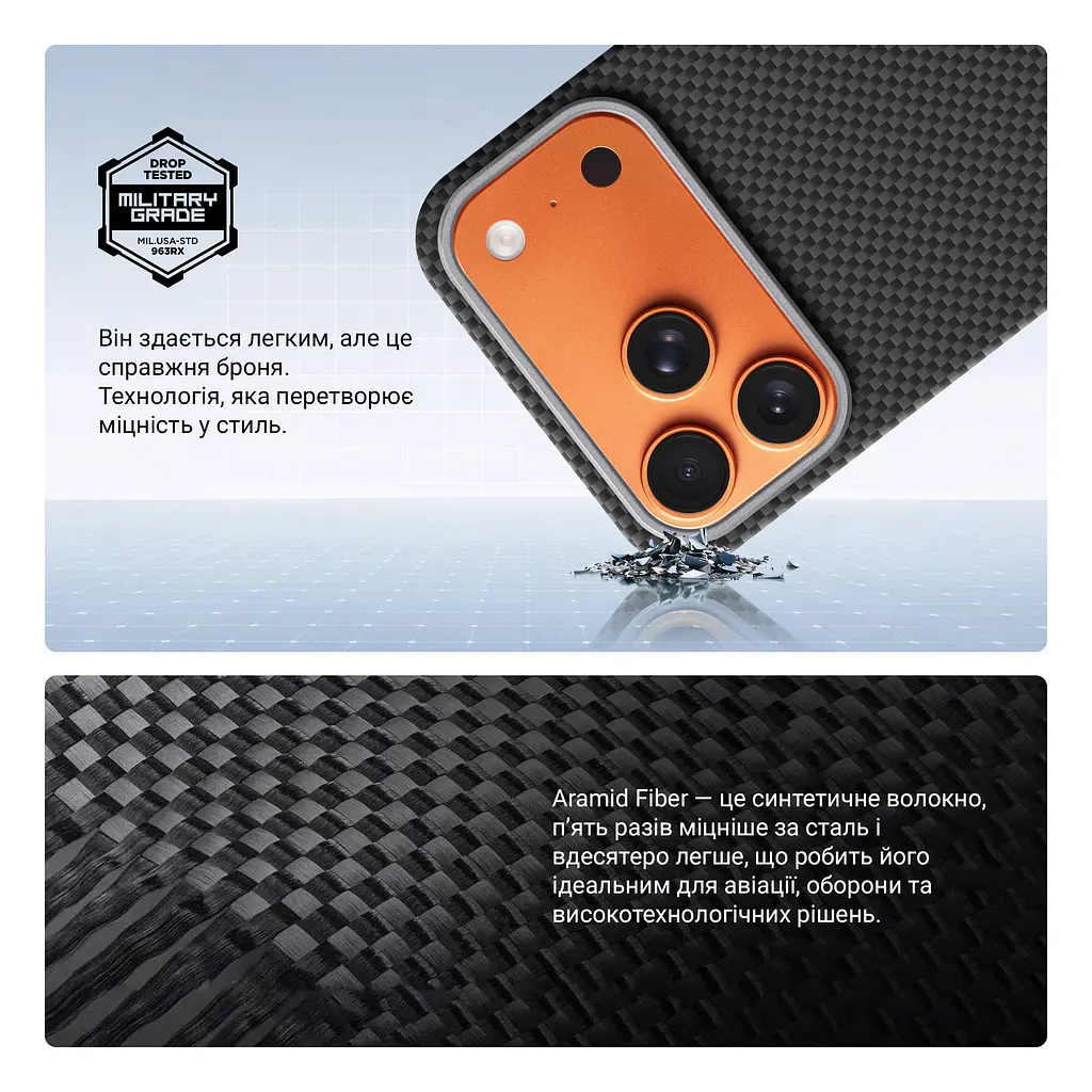 Защитный чехол для Apple iPhone 17 Pro Max, BlackIcon Kevlar MagCase, кевларовый, черный, панель, накладка с поддержкой MagSafe, противоударный, защита всего корпуса, усиленные углы, совместим с беспроводной зарядкой, ArmorStandart (ARM88531) - фото 4