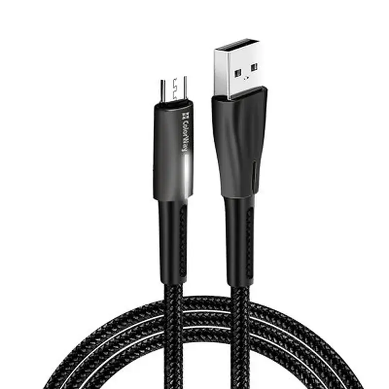 Дата кабель USB 2.0 AM to Micro 5P 1.0m zinc alloy + led black ColorWay (CW-CBUM035-BK) - фото 2