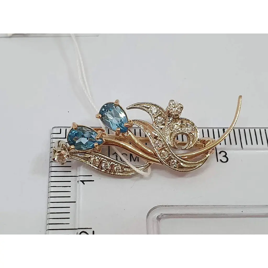 Золота брошка Гаразд з діамантами та топазом. 3082157 - фото 3