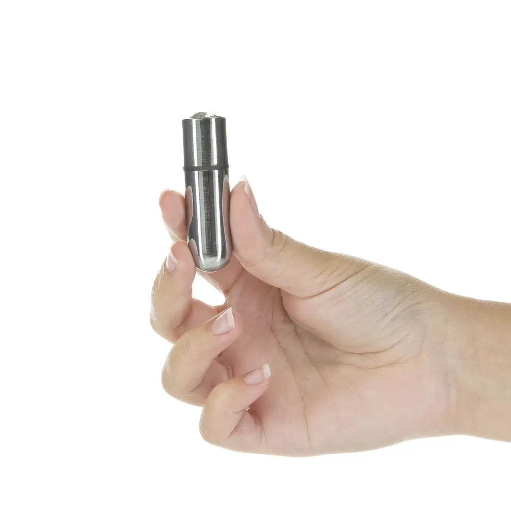 Віброкуля PowerBullet First-Class Bullet 2.5″ with Key Chain Pouch, Silver, 9 режимів вібрації - фото 2