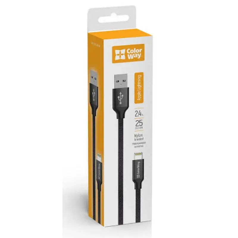 Дата кабель USB 2.0 AM to Lightning 0.25m black ColorWay (CW-CBUL048-BK) - фото 5