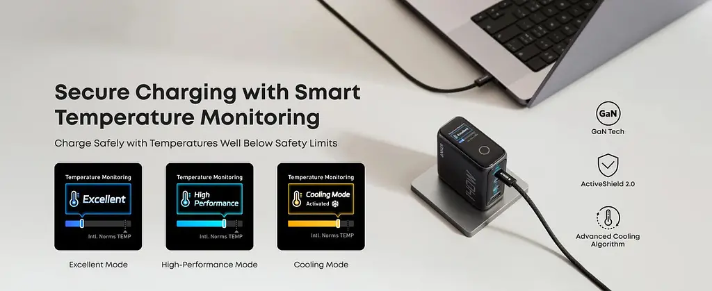 Зарядний пристрій Anker Laptop GaN 140W 4 порти (B2697GZ1) чорний - фото 4