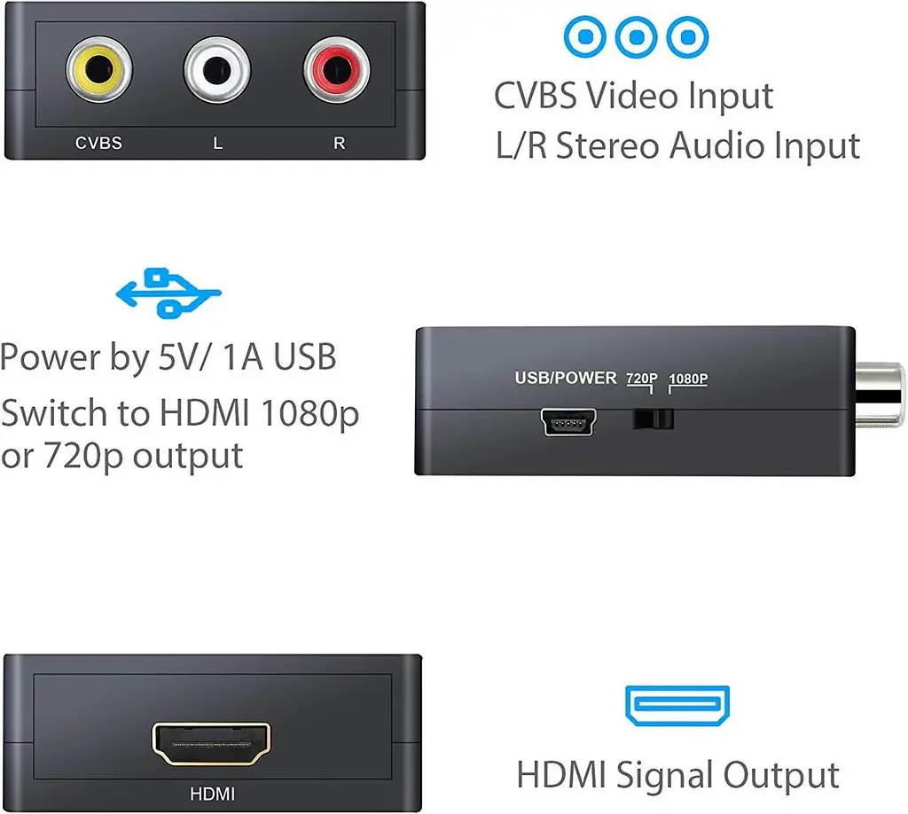 Конвертер QGECEN AV RCA в HDMI 720P/1080P для DVD, PS2, VCR, Wii - фото 4