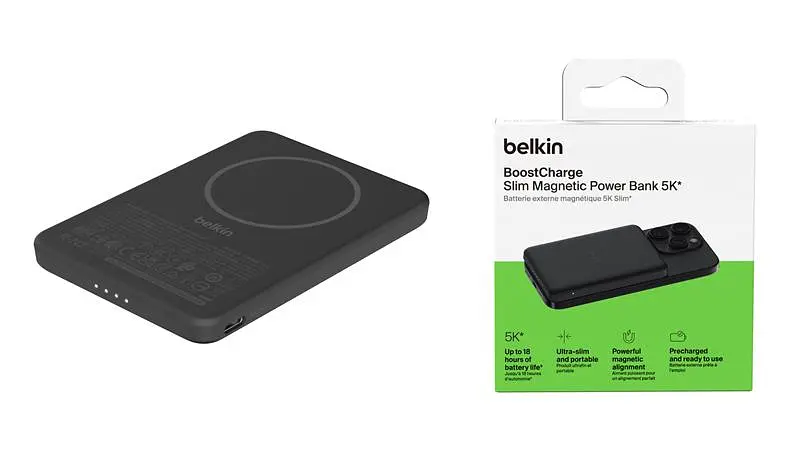 Портативний акумулятор із бездротовою зарядкою Power Bank Belkin Slim Magnetic 5000 Black - фото 7