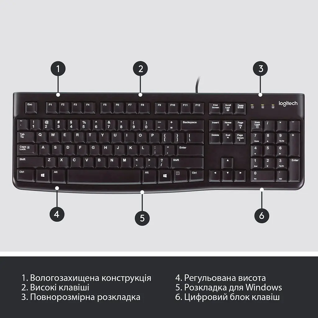 Клавіатура Logitech K120 Ukr USB Black (920-002643) - фото 6
