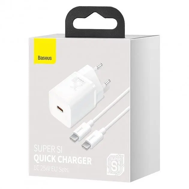 Мережевий зарядний пристрій Baseus Super Si 1Type-C + Cable Type-C to Type-C 1m 25W TZCCSUP-L02 White - фото 5
