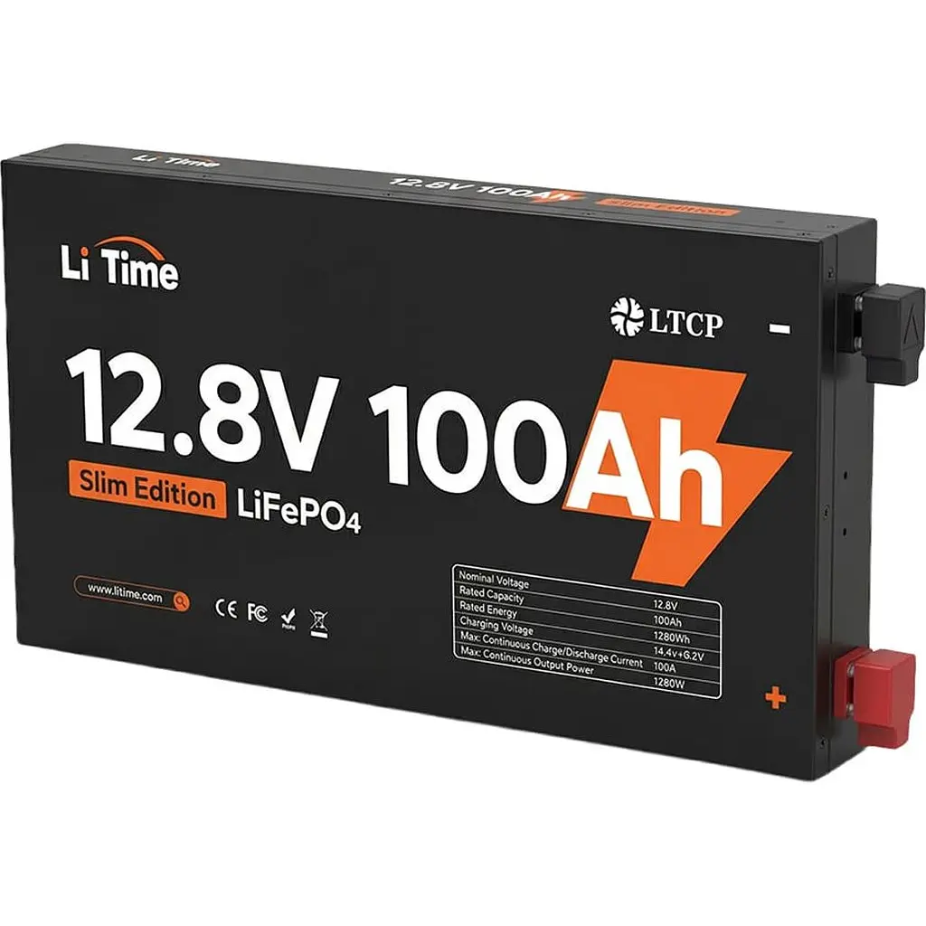 Акумулятор Li Time LiFePO4 12V (12.8V/100Ah/1280Wh) (L12V100-100-SLIM-LTCP-4) - фото 2