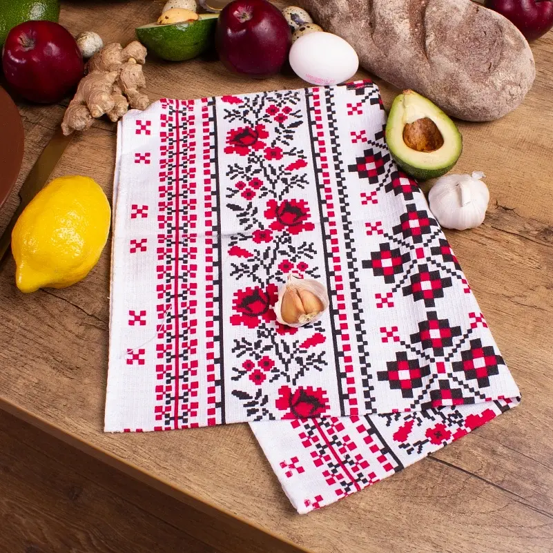 Полотенце вафельное MirSon №514 Waffle Red ornament 50х30 см (2200006723547) - фото 3