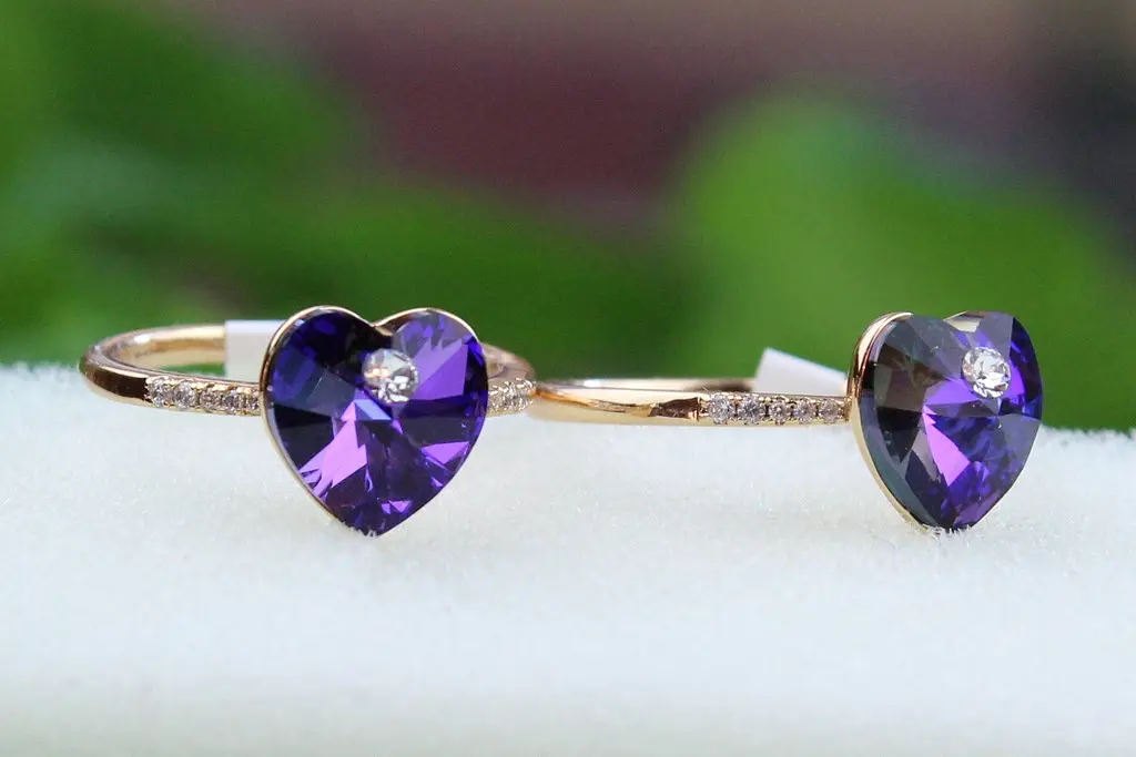 Кільце Xuping Jewelry сердечко Сваровскі синє р 18 золотисте - фото 2