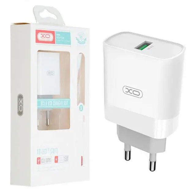 Мережевий зарядний пристрій XO L63 15W FAST EU QC3.0 charger with apple cable Білий - фото 2