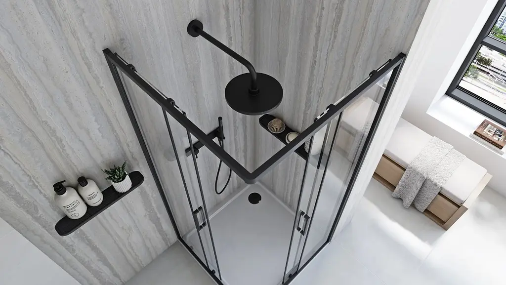 Душова кабіна Rea City 90x90 black REA-K6446, Чорний матовий, Універсальна, прозрачний, Чорний матовий - фото 5