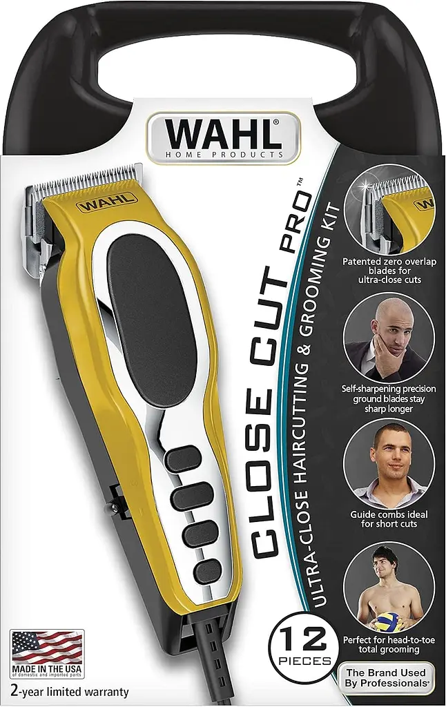Moser Машинка для стрижки Wahl Close Cut Pro Clipper, від мережі, вібраційний мотор, насадок-6, кейс, сталь, жовтий - фото 8