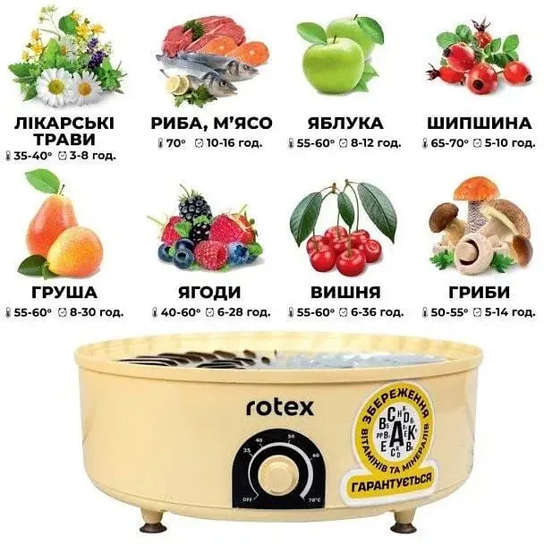Сушилка для овощей и фруктов Rotex RD660-Y 20 л 520 Вт Желтая - фото 9