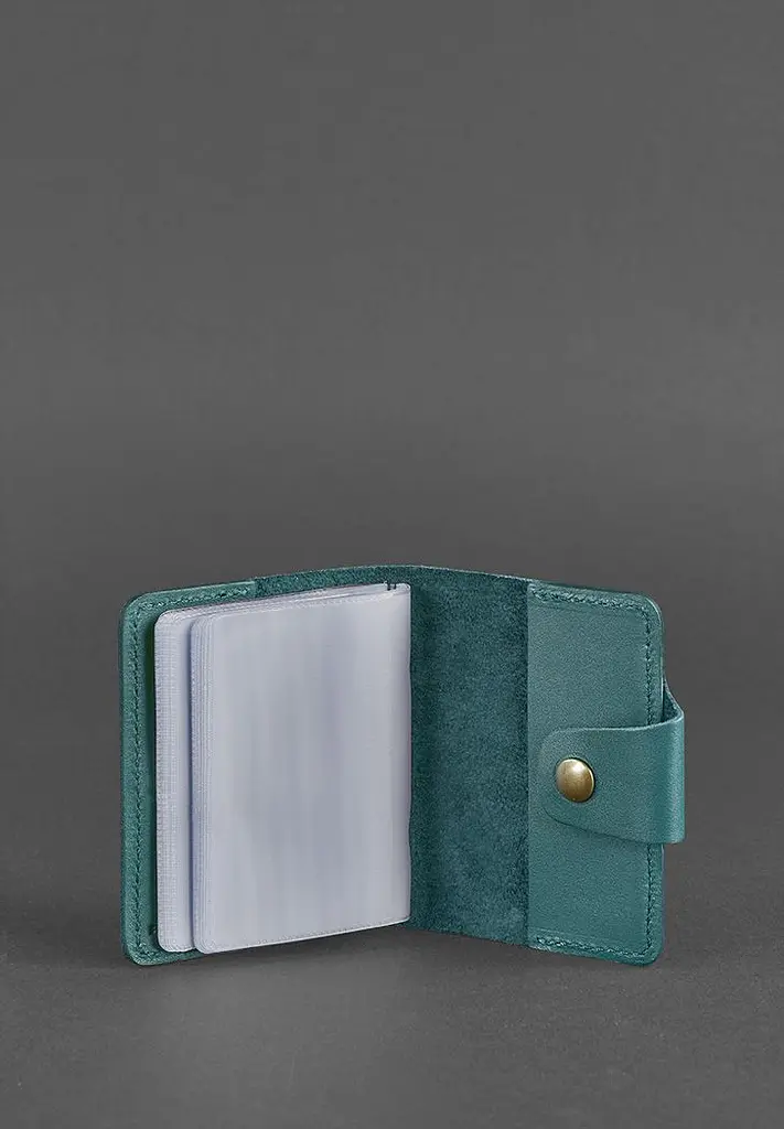 Жіночий шкіряний кард-кейс 7.1 (Книжечка) зелений - фото 4