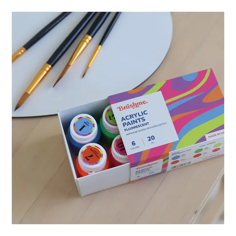Акрилова фарба флуоресцентна Brushme  Набір 2001 AP2001 6 кольорів - фото 2