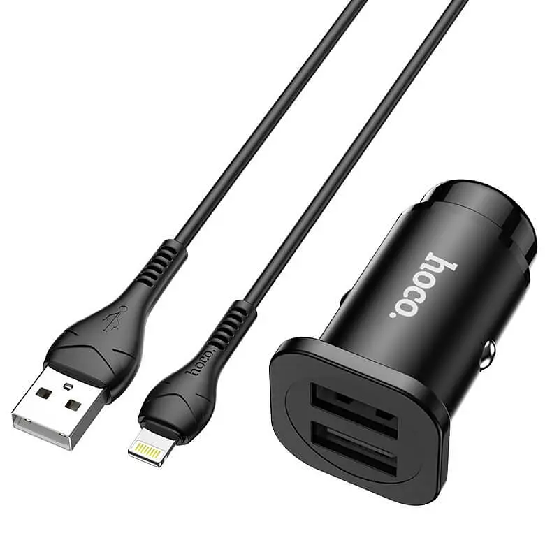 Адаптер автомобільний Hoco Lightning Cable Wise road dual port Car charger set NZ4 |2USB, 4.8A| - фото 3