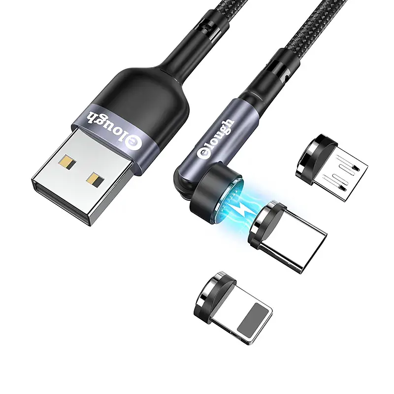 Кабель магнітний із швидкою зарядкою 7 Contact 3 A, 3 в 1 Micro USB/Lightining/Type C, обертання на 540°, 2 м Elough hoz0012444