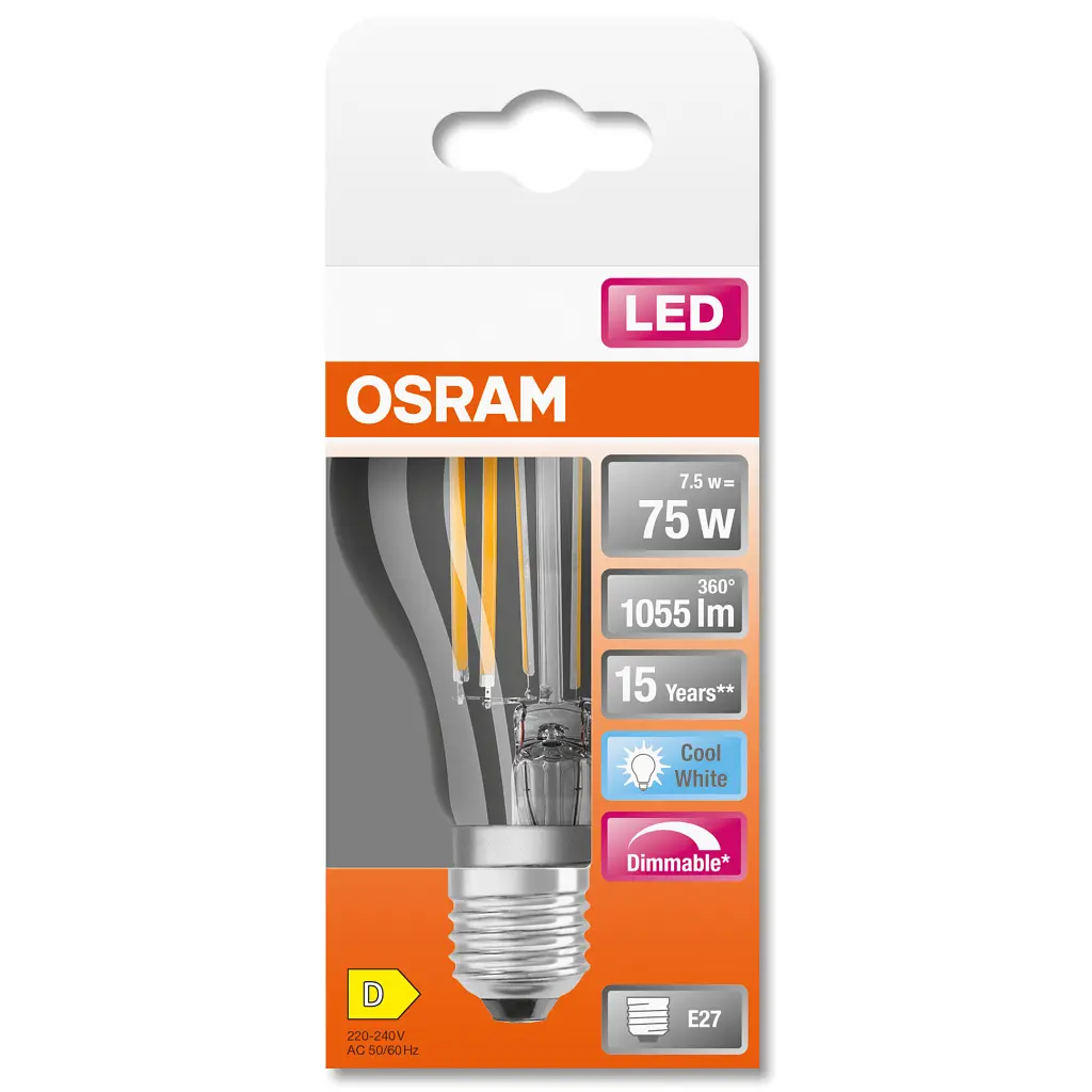 Лампочка Osram LED CLA75 DIM 7,5W/840 230V FIL E27 (4058075434967) - фото 4