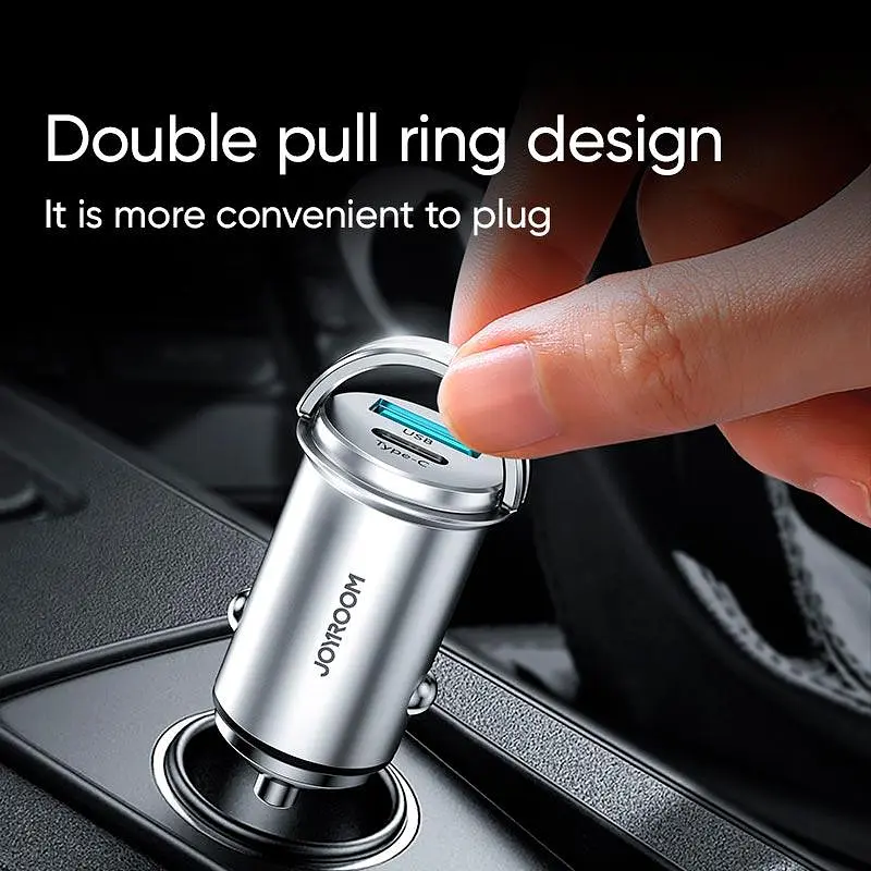 Адаптер автомобильный JOYROOM Mini dual-port ring-pull fast car charger C-A45 1USB и 1Type-c 5A20W - фото 3