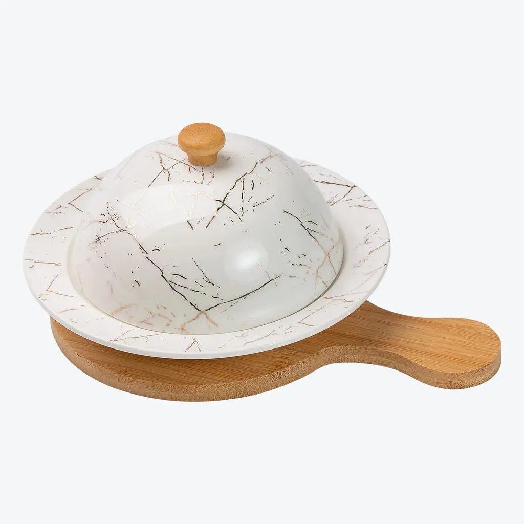 Масленка Yiwu фарфоровая 25х18.5х9 см с крышкой и дощечкой HP-1224 - фото 2