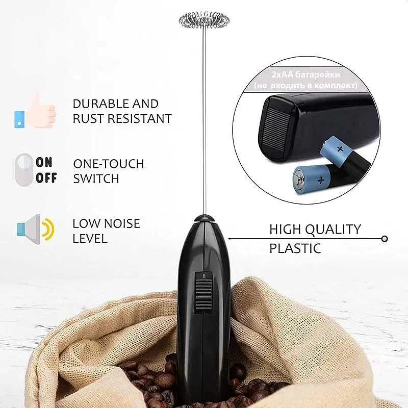 Ручний капучинатор на батарейках "Cappucino maker F-016" чорний мініміксер для кави пінозбивач - фото 5