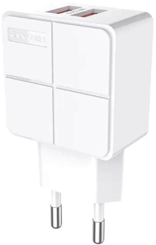 Сетевое зарядное устройство AWEI C-500 Travel charger 2USB 2.4A White - фото 2