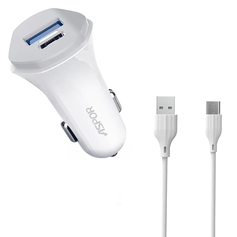 Автомобільний зарядний пристрій Aspor A903 (2USB/3.4A) + USB кабель Type-C- білий - фото 3