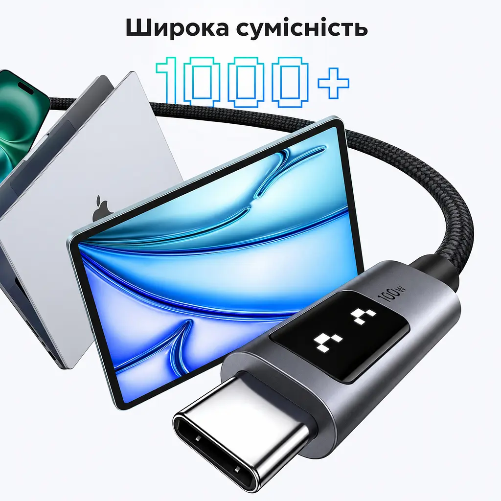 Кабель UGREEN Uno L509 USB-C - USB-C PD 100 Вт з дисплеєм 0,5 м чорно-сірий (45612) - фото 9