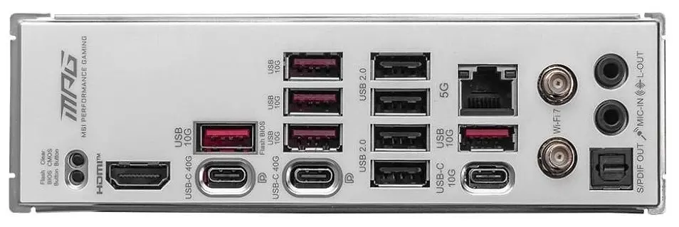 Материнська плата AM5 MSI MPG X870E EDGE TI WIFI, X870E, 4xDDR5, Int.Video (CPU), 4xSATA3, 4xM.2, 1xPCI-E 5.0 x16, 1xPCI-E 4.0 x16, 1xPCI-E 3.0 x16, ALC4080, 8126VB, WiFi 7, Bluetooth 5.4, 13xUSB 3.2 / 8xUSB 2.0, HDMI/2xType-C, ATX - фото 5