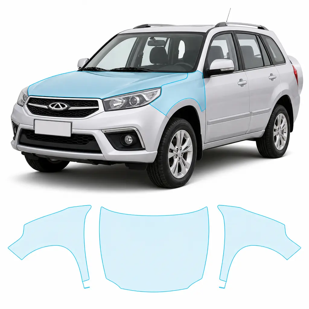 Антигравійна захисна бронеплівка за лекалами для Chery Tiggo 3 II 2014-2019 - капот і передні крила