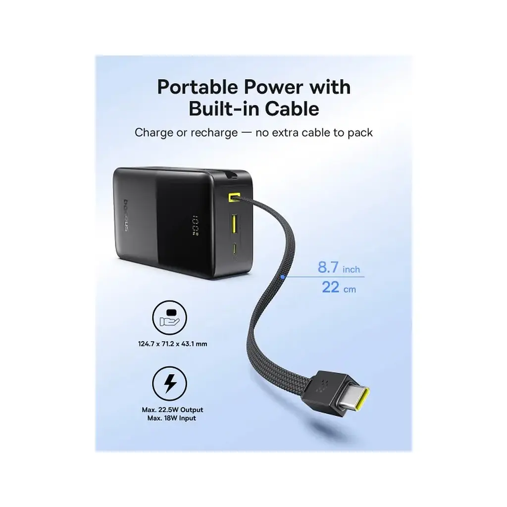 Батарея універсальна Baseus EnerFill FC51 Bipow2 Pro 30000mAh 22,5W build cab.USB-C black (E0028100) - фото 8