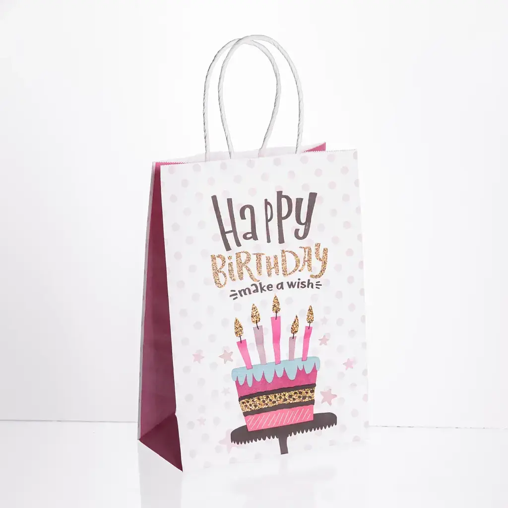 Подарунковий пакет Yiwu Happy Birthday 15x8x21 см 12 штук в упаковці рожевий з білим HP-10359-23PK - фото 2