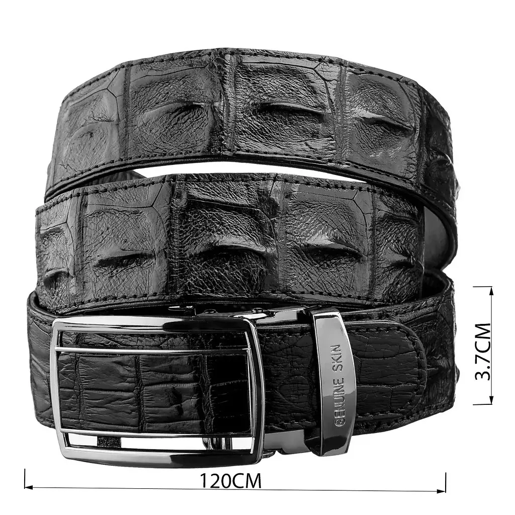 Ремінь-автомат CROCODILE LEATHER 18236 з натуральної шкіри крокодила (каймана) чорний 120 см - фото 8