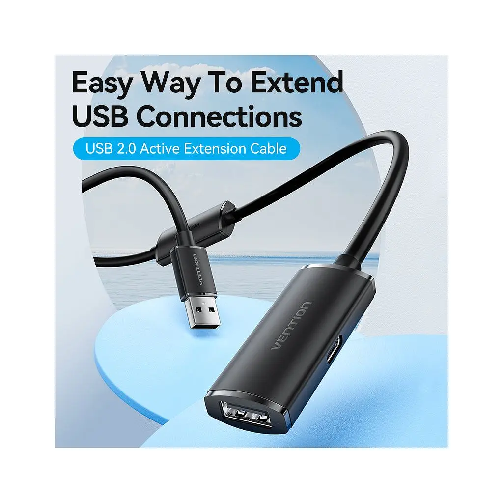 Дата кабель USB 2.0 AM/AF 15.0m Active black Vention (CBKBN) - фото 2