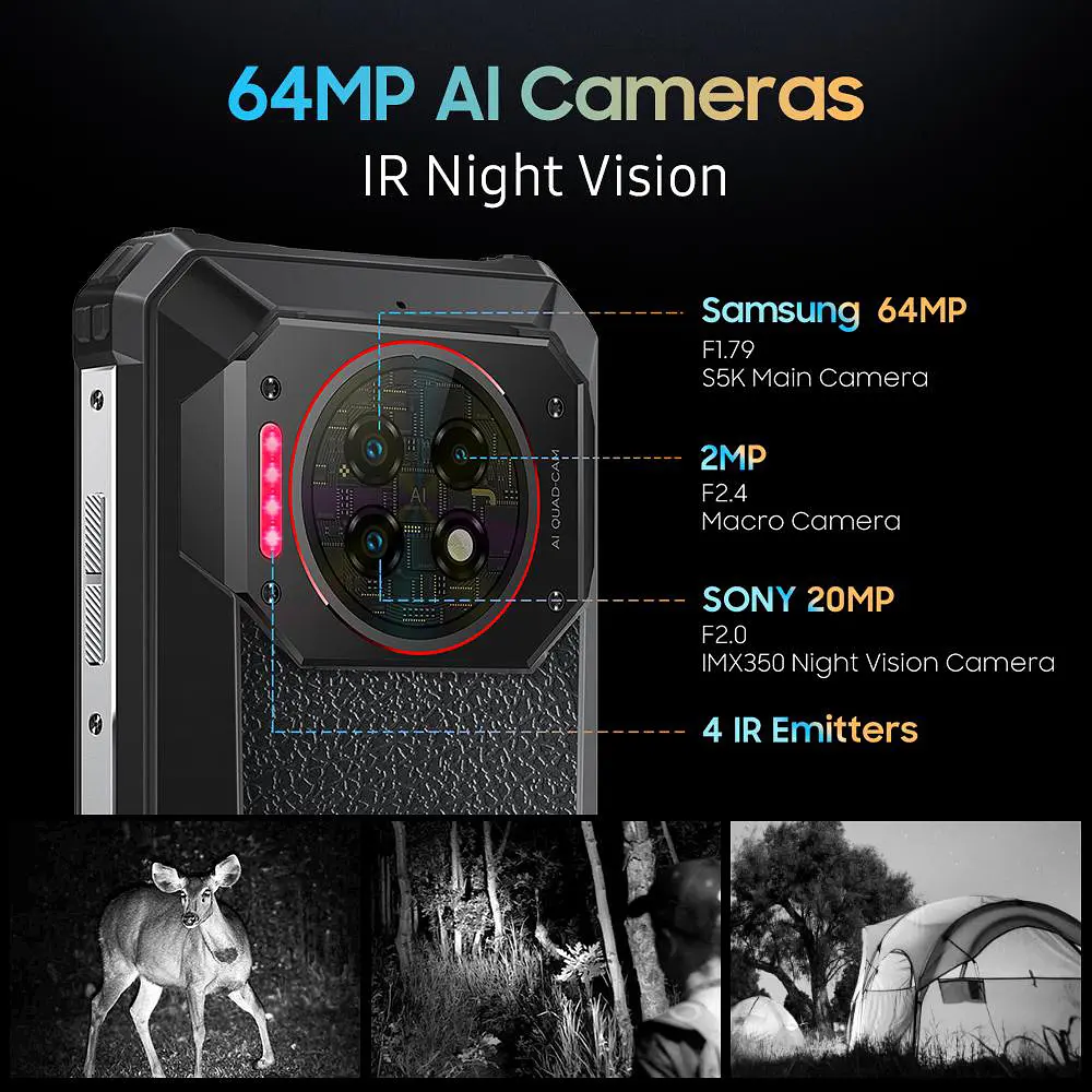 Смартфон Oulitel WP19pro 678” FHD+ /8GB/256GB/ Helio G99/22000mAh/64+20Мп/IP69K/ NFC/Black - фото 9