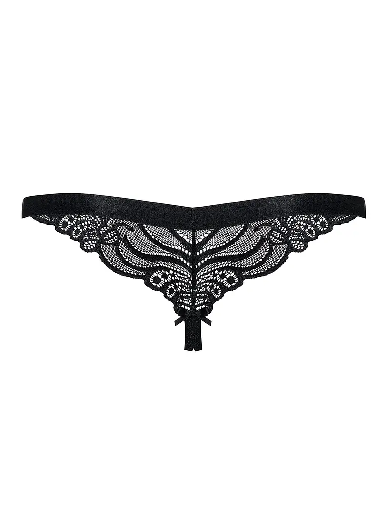 Сексуальные стринги с интимным вырезом Obsessive 828 S/M черный - фото 5