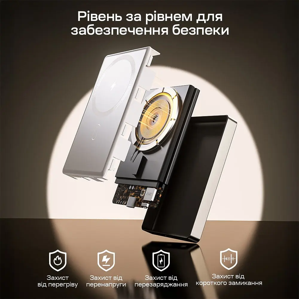 Повербанк 10000mAh Choetech B739 Silver QC3.0 PD3.0 бездротова магнітна зарядка (43-00152) - фото 11